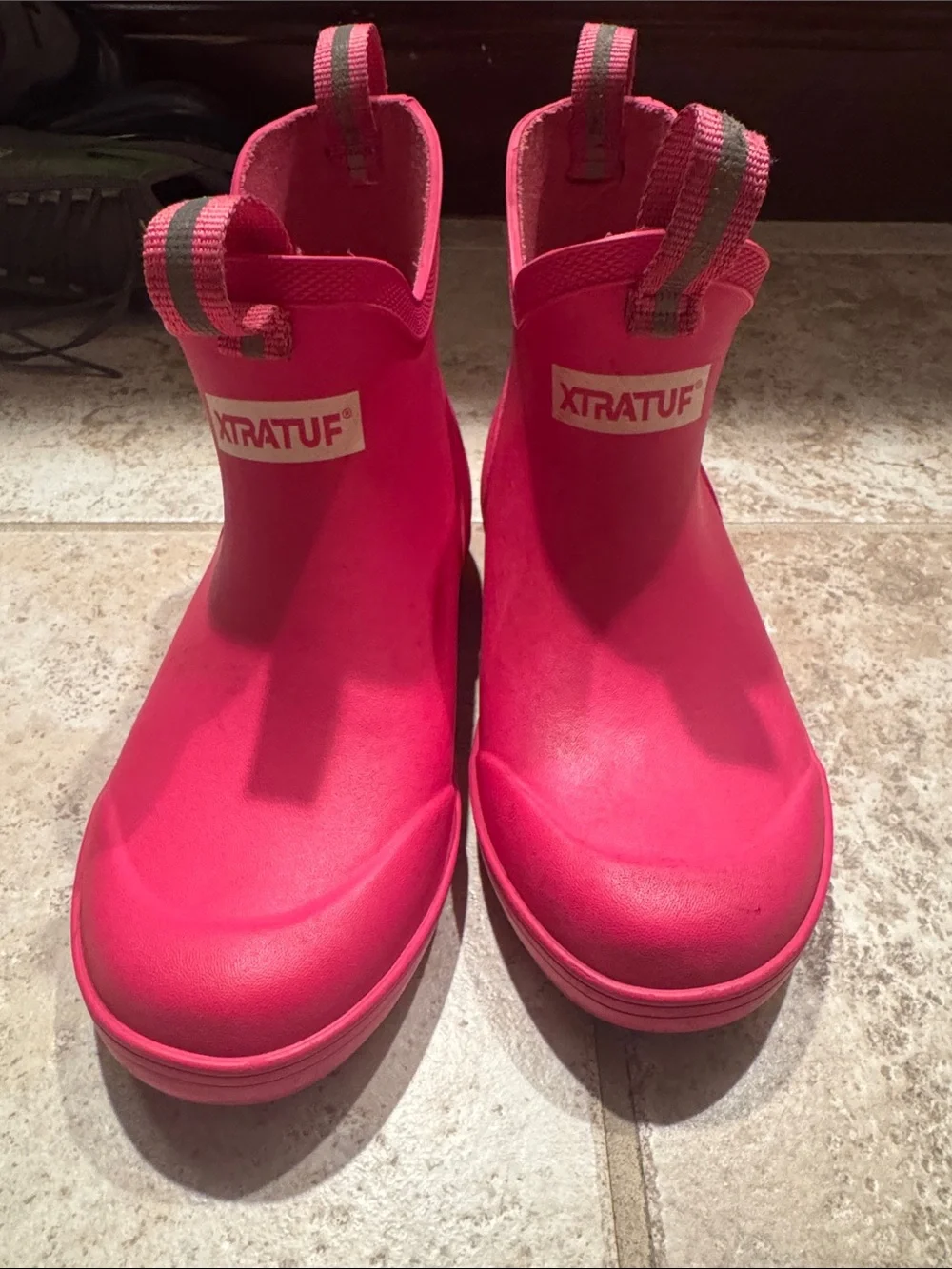 Kids Pink Waterproof Ankle Rain Boots with Easy Pull Tabs